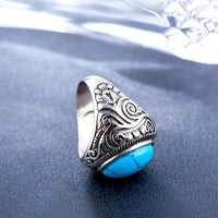 Men Silver-Plated Blue Stone Studded Oxidized Ring