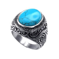 Men Silver-Plated Blue Stone Studded Oxidized Ring
